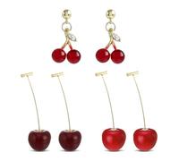 3 paia di orecchini con ciliegia, orecchini pendenti con ciliegia, orecchini temperamento, orecchini con ciliegia 3D, orecchini dolci e carini, adatti a donne e ragazze
