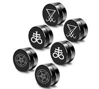 3 paia di orecchini magnetici con simbolo satanico nero per donne e uomini Sigil di Lucifero Baphomet Pentagramma Capra Leviatano Croce Non Forato Set di orecchini Protezione Talismano per uomo,