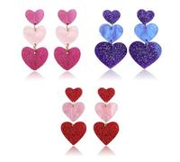 3 paia di orecchini, orecchini pendenti, orecchini carini, orecchini pendenti in acrilico, orecchini a cuore d'oro da donna, orecchini a cuore rosa
