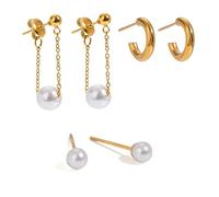 3 paia di orecchini per donne e ragazze, orecchini pendenti con perle a forma di C, orecchini non ripetitivi, adatti per feste di vita quotidiana, gioielli regalo di compleanno e Natale, 3Pairs/Set