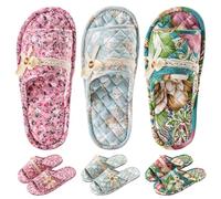 3 paia di pantofole da casa in cotone floreale da donna, con punta aperta, comode, lavabili, pieghevoli, per ospiti, viaggi, hotel, aereo, spa, Multicolore floreale, 9-10.5