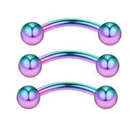 3 paia di piercing per sopracciglio, trago, labbro, ombelico, in acciaio inox, 3 mm, con zirconia cubica, 16 G, 10 mm, colorati, comodi e attraenti