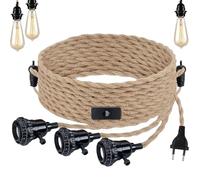 3 paia di portalampada con cavo E27, kit a sospensione con interruttore, corda di canapa lampada a sospensione 6,8 m, cavo in tessuto, kit per soggiorno, fai da te, vintage, lampadario, senza