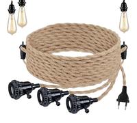 3 paia di portalampada con cavo E27, kit per lampadario a sospensione con interruttore, lampada a sospensione in corda di canapa da 6,8 M, kit di cavo per lampada in tessuto per soggiorno, fai da te