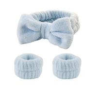 3 paia di salviette per il viso da donna polsini impermeabili assorbenti braccialetti da polso in pile di corallo orecchie di coniglio fascia per capelli fascia accessori per capelli (blu)