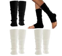 3 paia di scaldamuscoli, calzini a costine anni '80 da donna, eleganti calzini Y2k per sport, feste, yoga, balletto, accessori per donne e ragazze, nero + bianco, 40cm/15.7inch