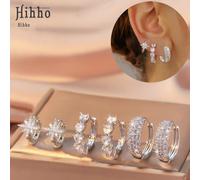 3 Paia di Set di Orecchini con Zirconia Cubica, caratterizzati da una Stella Ottagonale che simboleggia la Luce Stellare e la Speranza, un Cuore che rappresenta Romanticismo e Tenerezza, e Strass Comp