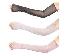 3 Paia Guanti in Tulle Trasparente - Maniche Lunghe da Donna in Pizzo Ultrasottile - Estivi Lunghi Ultra Copertura Braccio Protezione Sottile Gomito Senza Dita Per Feste Portive All'aperto
