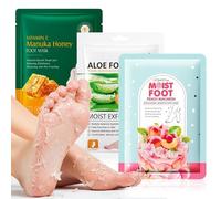 3 Paia Maschera Piedi Esfoliante, Calzini Peeling e Idratanti per Rimuovere Pelle Morta e Ammorbidire Talloni, Cura Piedi per Pelle Secca e Screpolata, Donna e Uomo, Miele Aloe Vera e Pesca