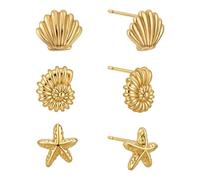 3 paia Orecchini a Bottone Set per Donna, Mini Orecchini in Oro con Stelle Marine Conchiglie e Conchiglie a Tema Oceano Spiaggia Gioielli Vistosi per le Vacanze Estive Indossare Tutti i Giorni