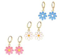 3 Paia Orecchini a Cerchio con Margherite per Donna, Graziosi Orecchini Pendenti Girasole Margherita Blu Rosa e Bianco Decorazioni e Gioielli Floreali per Compleanno Anniversario