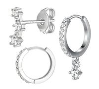 3 Paia Orecchini Argento Donna Set, recchini a Cerchio in Argento Ipoallergenici, Durevoli e Attraenti, Impilabili Zirconi Bottone Cerchi Set Gioielli Regali