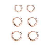 3 Paia Orecchini Cerchio Argento 925 per Donna, Set Piccoli Oro Rosa e Oro, per Uomo, Donne, Ragazze - Labbro, Trago, Cartilagine 8mm 10mm 12mm