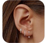 3 Paia Orecchini Set in Argento 925 per Donna Oro Placcato 14K Piccoli Orecchini
