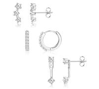 3 Paia Orecchini Set in Argento 925 per Donna Piccoli Orecchini a Bottone Set Impilabili Orecchini a Lobo Orecchini a Cerchio Set per Piercing Multipli