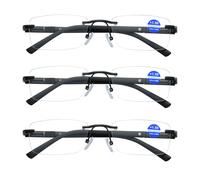 3 Paio da Uomo Rettangolare Blu Luce Blocco Occhiali da Lettura Molla Cerniera