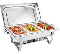 3 Pans*3L Food Warmer, Professional Banquet Stainless Steel Foldable Chafing Dish, Stainless Steel Buffet Stove, with Large Capacity And Lid, for Buffets, Catering, Parties ()
