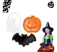 3 PC Halloween Party Serving Trays, Cute Pumpkin Bat Ghost Shaped Food Trays, Plastic Reusable Dessert Snack Candy Fruit Serving Platters for Halloween Party Decor