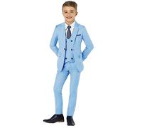 3 PC Un Pulsante Formale Ragazzi Suit Slim Fit Blazer Gilet Pantaloni Ragazzi Partito Vestito Boy Suit per Matrimonio, Azzurro, 16 anni
