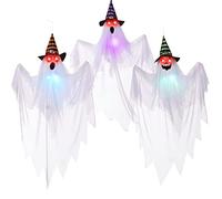 3 Pcs 275 cm Decorazioni di fantasmi sospese luminose con occhi rossi spettrali per Halloween Decorazioni da giardino per cortile Decorazioni per feste e feste Dolcetto o scherzetto