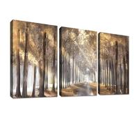 3 Pcs Albero della foresta soleggiata Stampa su tela con cornice Bosco astratto marrone Pittura Quadri su tela Quadri Moderni Poster Camera da letto Soggiorno Decorazioni murale 90x40cm(12"x16"x3pcs)