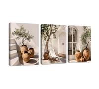 3 Pcs Casale Rustico Natura Morta Botanico Quadri Moderni Con Cornice, Vintage Alberi in Un Vaso Quadro Stampa Su Tela Reclinabile Scala Stampe Da Parete Decor per Soggiorno Camera Da Letto 50X70cmx3