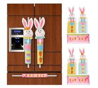 3 Pcs Creative Easter Bunny Fridge Handle Wraps -Soft Fabric Appliance Protectors for Double Door Refrigerator, Happy Easter Kitchen Decor Set with Chick Carrot Embroidery