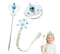 3 PCS Elsa Nuovi Accessori per Vestire Principessa Cerchietti per capelli da principessa, Parrucche lunghe intrecciate da principessa, per Cosplay, con Diadema, Bacchetta Magica