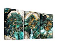 3 Pcs Montagna Albero di Pino Marmo Verde Stampa su tela Con Cornice Cascate E luna Piena Pittura Quadri su tela Quadri Moderni Camera da Letto Soggiorno Decorazioni Murale 150x70cm(20"x28"x3pc)