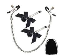 3 Pcs Nipple Clips with Velvet Bag, Bow-Knot Nipple Clamps, Nipple Clips with Chain, Non Piercing Nipple Stimulator, Nipple Clips for Women Pleasure Sex - Black