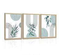 3 Pcs Quadri Moderni Boho Blu Salvia Stampa su Tela Con Cornice, Astratto Estetica Verde Pianta Pittura Quadro Geometria Linees Stampe Da Parete Decor Murale per Soggiorno Camera da Letto 40x60cmx3