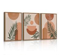 3 Pcs Quadri Moderni Boho Terracotta Pianta Stampa Su Tela Con Cornice Quadro Astratto Estetica Geometria Linee Pittura su tela poster da parete Decorazione Murale Soggiorno Camera da letto 40x60cmx3