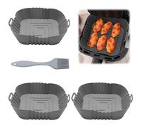 3 PCS Teglia per Friggitrice ad Aria, Inserto in Silicone per Friggitrice ad Aria, Contenitori Riutilizzabile Quadrato Per Airfryer, Microonde, Forno (Grigio)