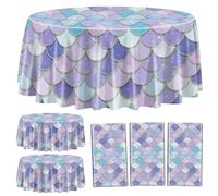 3 Pcs tovaglie sirena, Copritavolo per il compleanno di una sirena, Rotonda sirena oceano pesce squame tovaglie per le ragazze sotto il mare Doccia per bambini Forniture per feste a sirena, 213x213cm