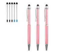 3 penne a sfera 2 in 1 con strass brillanti e penna capacitiva per touch screen, con ricariche di ricambio, inchiostro nero e blu, punte in gomma per iPhone, iPad, Kindle, dispositivi touchscreen,