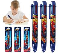 3 penne a sfera retrattili Spiderman 6 in 1 - Penna a inchiostro multicolore, punta fine da 0,5 mm - Scrittura fluida per la scuola per bambini e fan dei supereroi