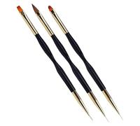 3 pennelli acrilici nial art - Doel Tip Nail Design Tools con vernice piatta e teste sottili di lyne | Set di pennelli riutilizzabili per manicure a doppia estremità per unghie creative dy gel