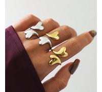 3 pezzi/1 pezzo Anello semplice e minimale a forma di cuore in acciaio inossidabile dorato, adatto per matrimonio, fidanzamento e gioielli di dichiarazione delle donne, privo di piombo, cadmio e niche