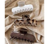 3 pezzi/1 pezzo Fermagli per capelli da donna 11,5 cm/4,53 pollici bianchi marroni con stampa tartaruga e leopardo, quadrati, leggeri in plastica, accessori per capelli di stile elegante minimalista p