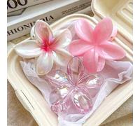 3 pezzi/1 pezzo Fermaglio per capelli da donna 8 cm/3,15 pollici a forma di fiore rosa trasparente con stame rosso, stile fatato carino, grande e leggero in plastica, accessorio per capelli alla moda 