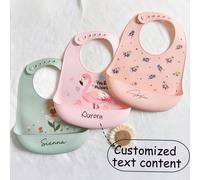 3 pezzi/2 pezzi/1 pezzo Bavaglini personalizzati per bambini, in silicone morbido, regolabili, facili da pulire, comodi, opzioni di motivi: fenicottero, messaggero d'amore (piccione), fiore, adatti pe