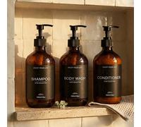 3 pezzi/2 pezzi Bottiglie vuote ricaricabili da 500ml in ambra per shampoo e bagnoschiuma con pompa, flaconi dispenser per shampoo, balsamo, bagnoschiuma e sapone per le mani, adatti per accessori da 