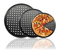 3 Pezzi 32/29/26CM Teglia Pizza Antiaderente Professionale Rotonda, Teglie Acciaio Carbonio Pizza da Forno Forata, Teglia Pasticcini Riscaldamento Uniforme per Cottura in Casa e Nei Ristoranti