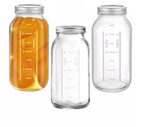 3 Pezzi 64oz Barattoli di Vetro a Bocca Larga, Mason Jar 1.9 L Contenitori di Vetro Stampati a Tenuta Stagna con Coperchio Ermetico e Fascia per Conservare Marmellata Miele Gelatina (64OZ/1900ml)