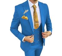 3 pezzi abiti da uomo slim fit abiti da uomo doppio petto abito da uomo blazer gilet pantaloni abiti da ballo da sposa, Azzurro chiaro, 50