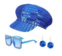 3 pezzi Accessori Cappelli Discoteca blu Anni '70, Abba Accessories con Paillettes Cappello Occhiali da Sole Orecchini, Glitter Abba Costume Accessories Kit for Adult Women Girls Retro 70 Theme
