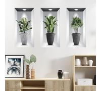 3 Pezzi Adesivi Murali Pianta,3D verde pianta in vaso adesivi impermeabili della parete d'arte,3D adesivo della parete della pianta per il soggiorno camera da letto bagno cucina ufficio decorazione