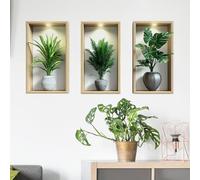 3 Pezzi Adesivi Murali Pianta,3D verde pianta in vaso adesivi impermeabili della parete d'arte,3D adesivo della parete della pianta per il soggiorno camera da letto bagno cucina ufficio decorazione