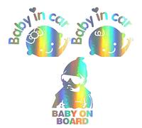 3 pezzi Adesivo Bambino in macchina Baby on Board Sign,Adesivo Bimbo a Bordo per Auto,Baby on Board Esterno in Vinile Resistente e Impermeabile Tuning adesivo per auto riflettente notturno