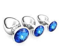 3 Pezzi Anal Butt Plug,S+ M+ L Set Sex Toy,per uomo donna principianti giocattoli del sessocon diamante di cristallo trasparente,Set Sex Toy (Blu scuro)